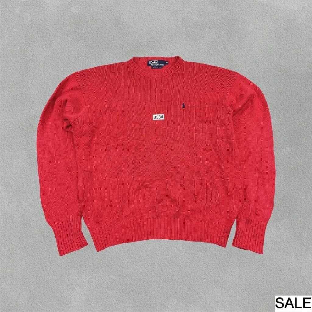(534) Red Ralph Lauren Knitted Sweater -  L - Very Good, Rouge, Ralph Lauren, Envoi, Taille 52/54 (L)