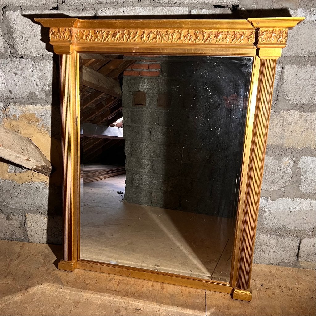 Grand miroir à facettes avec cadre en bois doré, Cadre miroir, 105 cm, Enlèvement, Utilisé