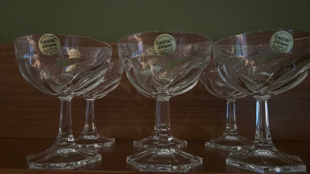 6 champagne glazen christal d’arc, Antiek en Kunst, Ophalen
