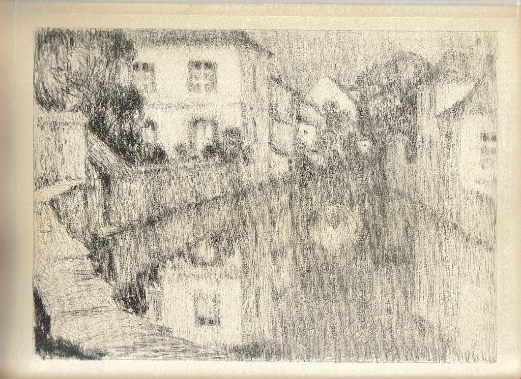 Henri Le Sidaner litho "Maisons sur la Rivière", Antiek en Kunst, Ophalen, Origineel, Landschappen, Lithografie