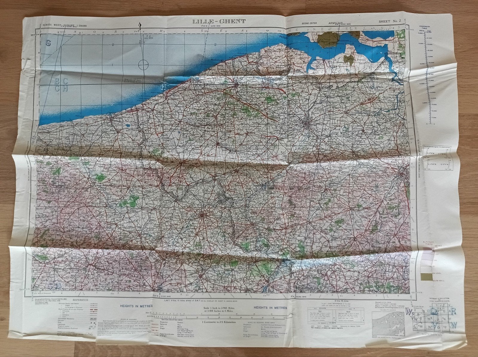 Originele WO2 Britse Army/Air Stafkaart 1943 – Lille-Gent, Enlèvement ou Envoi
