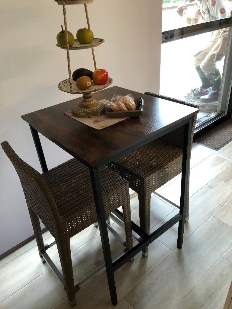Barset met 3 ROEX barstoelen en Industriële tafel, Tuin en Terras, Ophalen, Zo goed als nieuw, Wicker