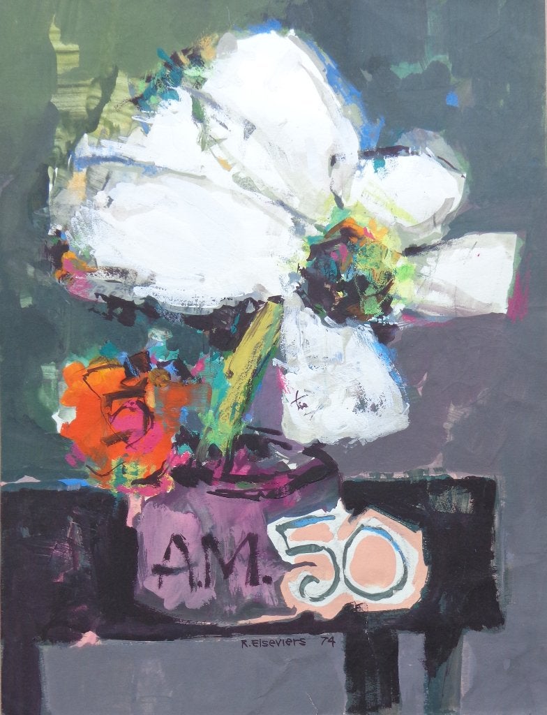 RAYMOND ELSEVIERS / REUZE BLOEM / OLIEVERF / 39x30cm / SIG, Enlèvement ou Envoi