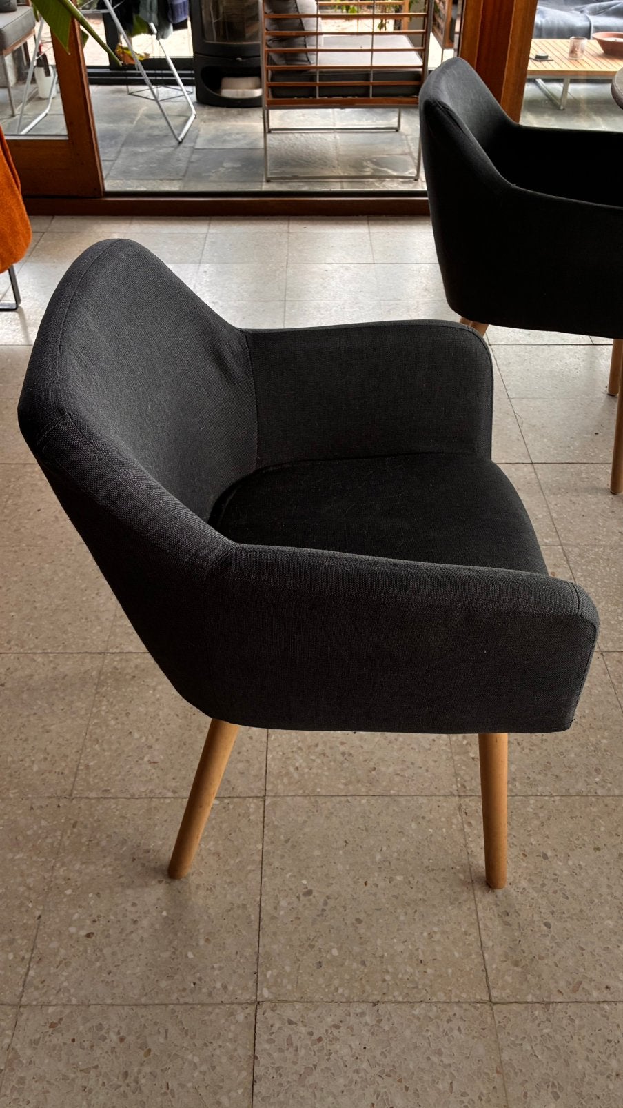 8 eetkamerstoelen donkergrijs/zwart, Ophalen, Gebruikt, Vijf, Zes of meer stoelen, Stof