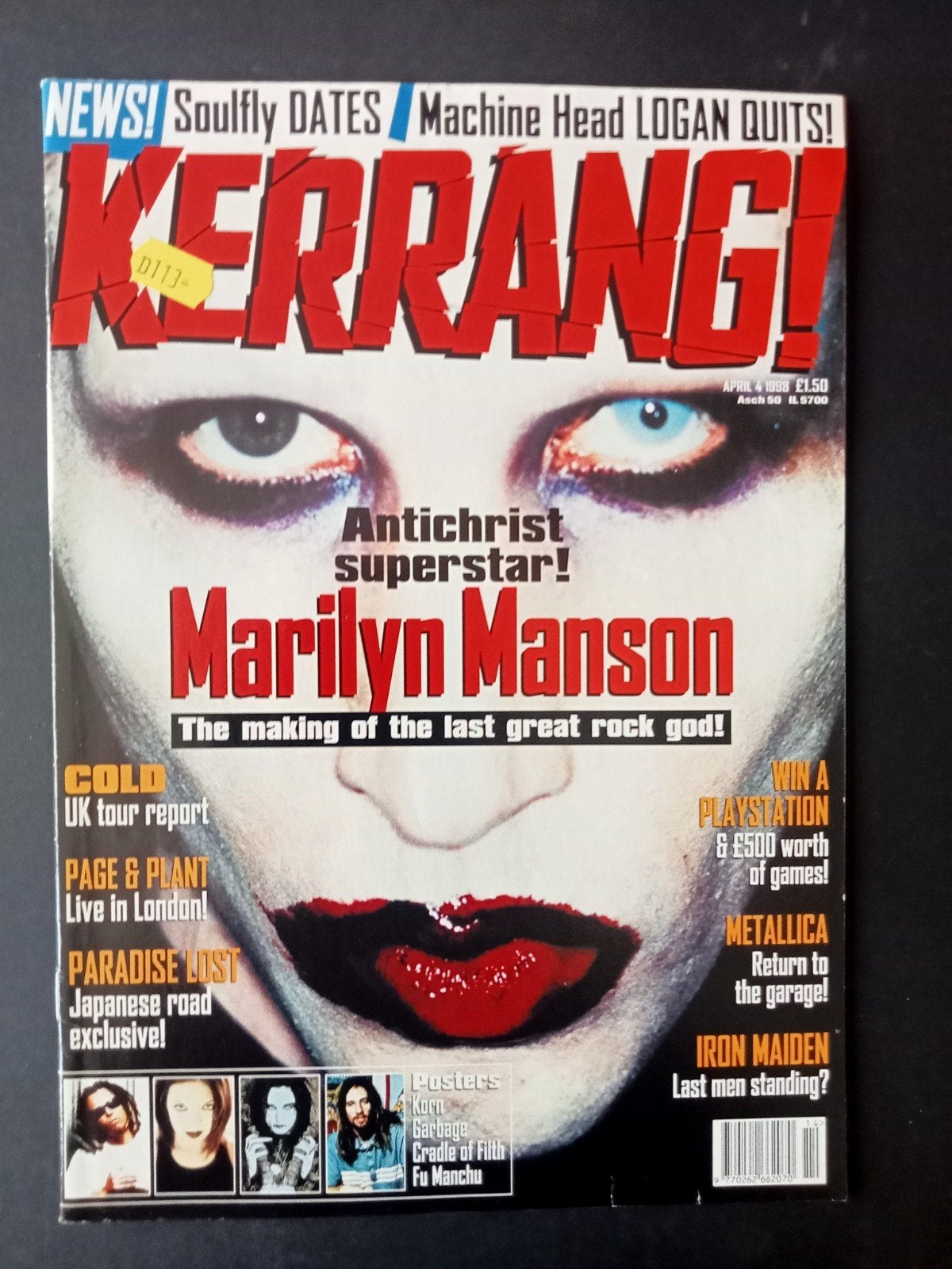 Marilyn Manson, Britse tijdschrift Kerrang 1998, Ophalen of Verzenden