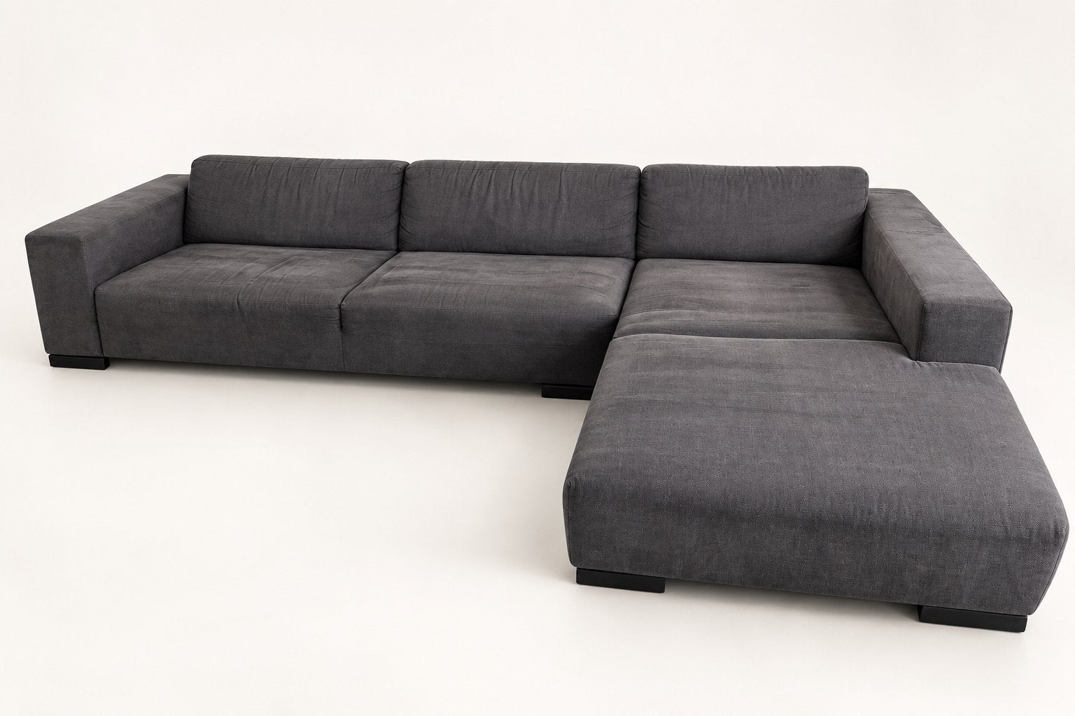 Ruime antracietgrijze hoekzetel met lounge rechts – 330 cm, Ophalen, Gebruikt, Stof