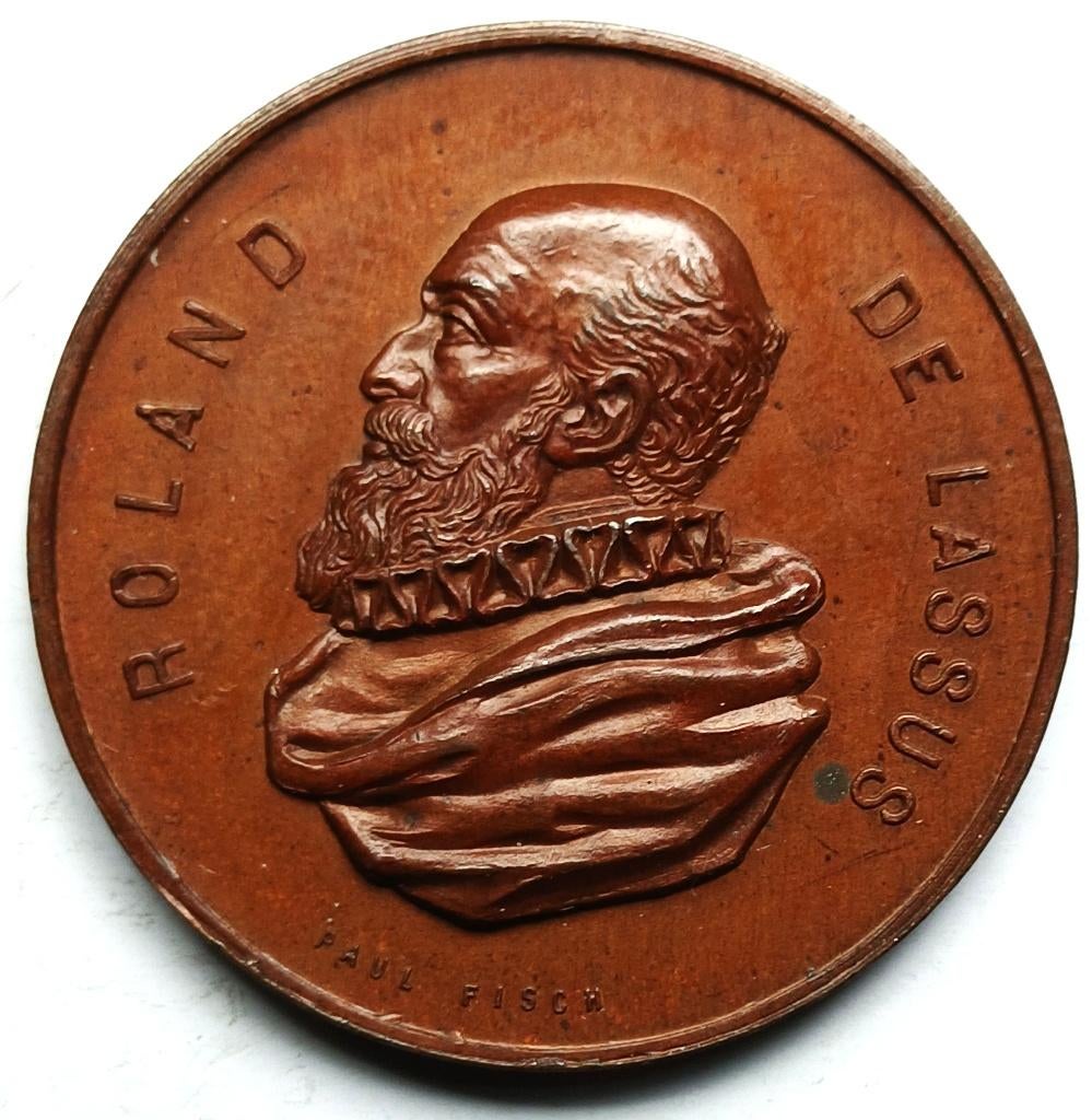 Gedenkpenning 300 jaar Roland de Lassus, 1894 musicoloog, Ophalen of Verzenden, Brons