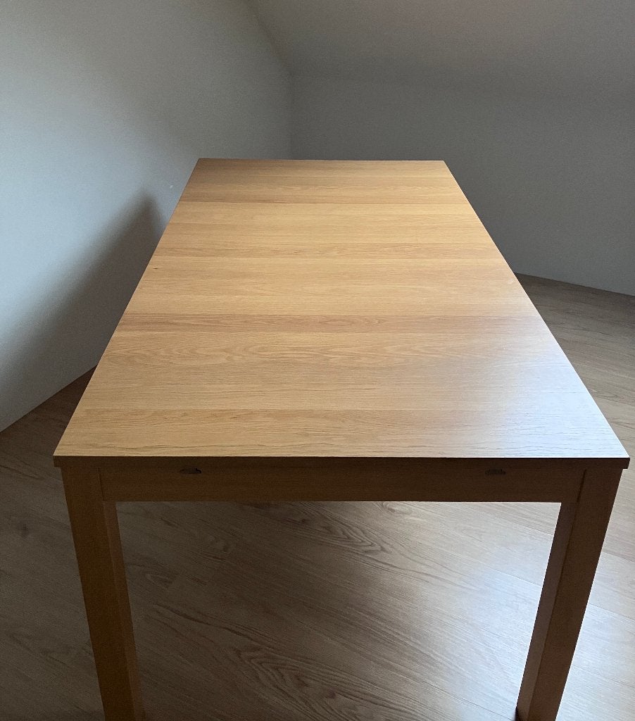 Eettafel eikenfineer + 6 multiplex stoelen zeer goede staat, Huis en Inrichting, Ophalen
