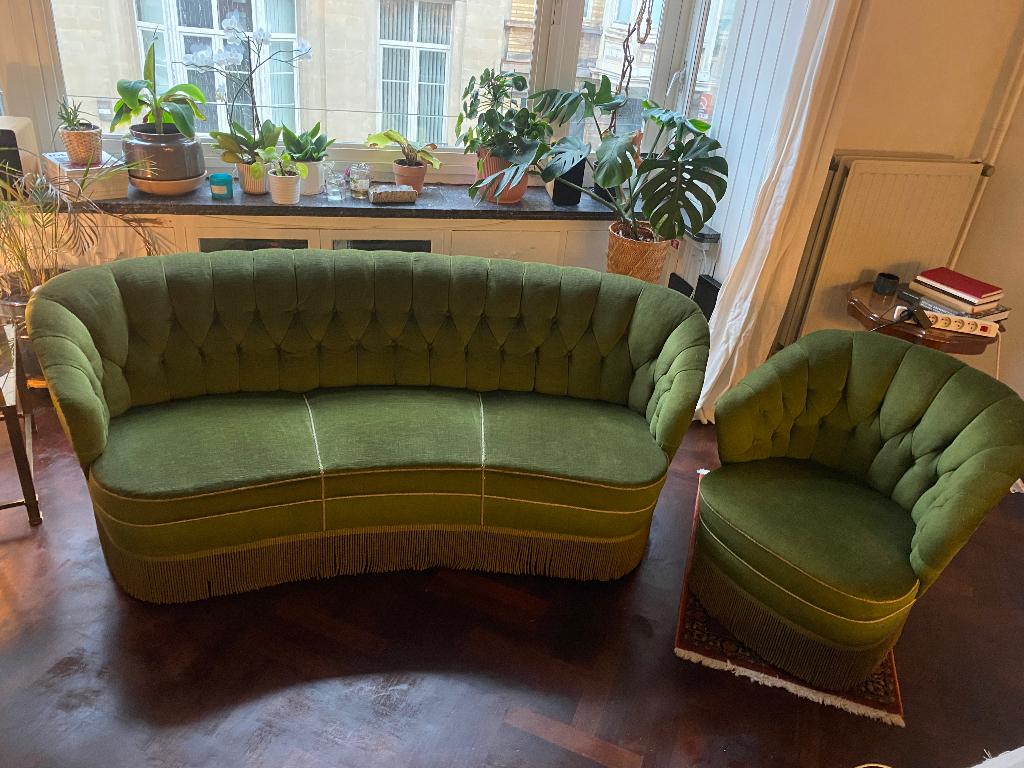 Groene vintage sofa’s (Moeten ASAP weg), Verzamelen, Retro, Huis en Inrichting, Ophalen