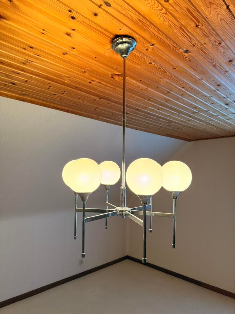 Lustre 6 branches Gaetano Sciolari (designer italien), Huis en Inrichting, Ophalen, Zo goed als nieuw, Glas