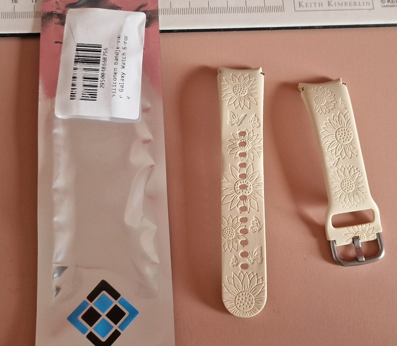 Siliconen bandje 20mm zonnebloem zandroze (o.a. Galaxy Watch, Étanche, Intercella, Rose, Enlèvement