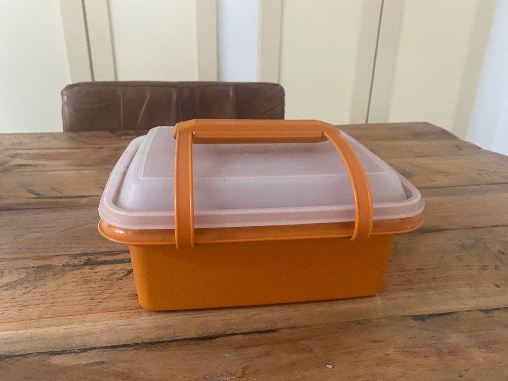 Tupperware retro bak met hengsel, Huis en Inrichting, Keuken | Tupperware, Verzenden, Oranje, Met deksel