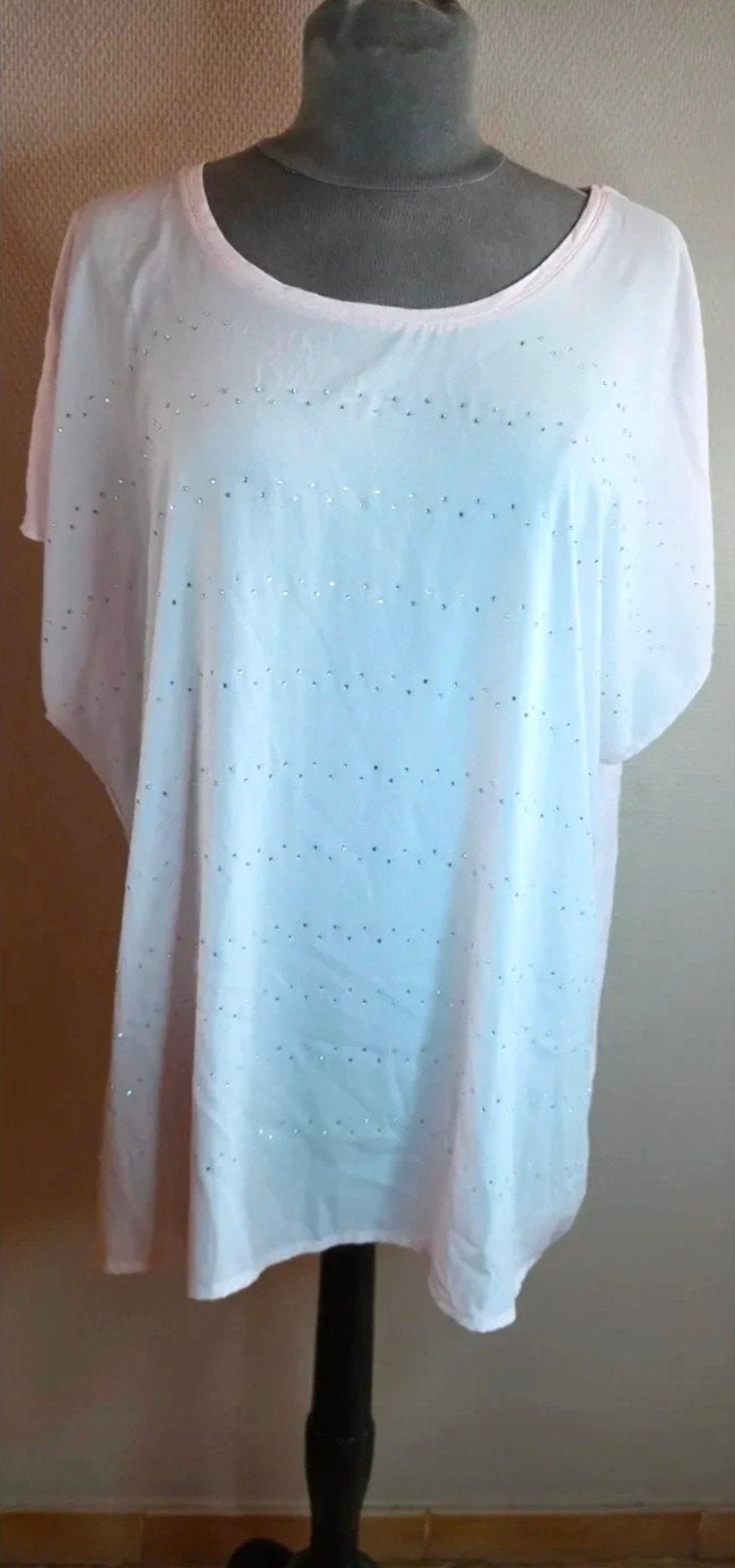 Blouse rose avec strass taille 54/56, Kleding | Dames, Grote Maten, Ophalen of Verzenden, Roze