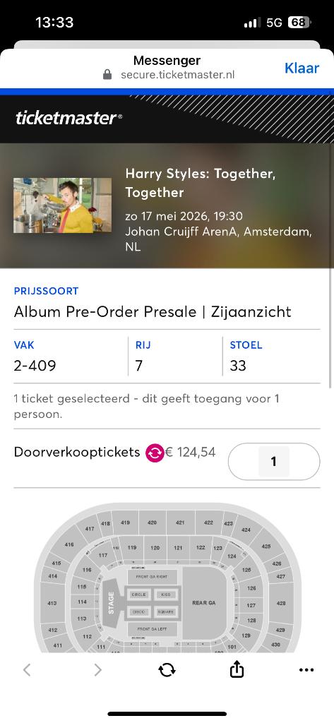 2 losse Tickets Harry Styles 17/5
