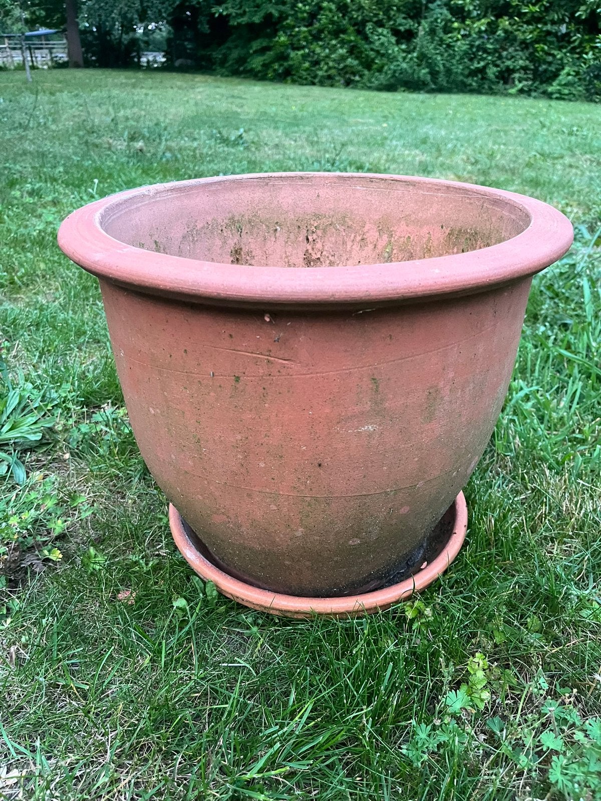 Oude terraspot plus schotel, Jardin & Terrasse, Pots de fleurs, Enlèvement