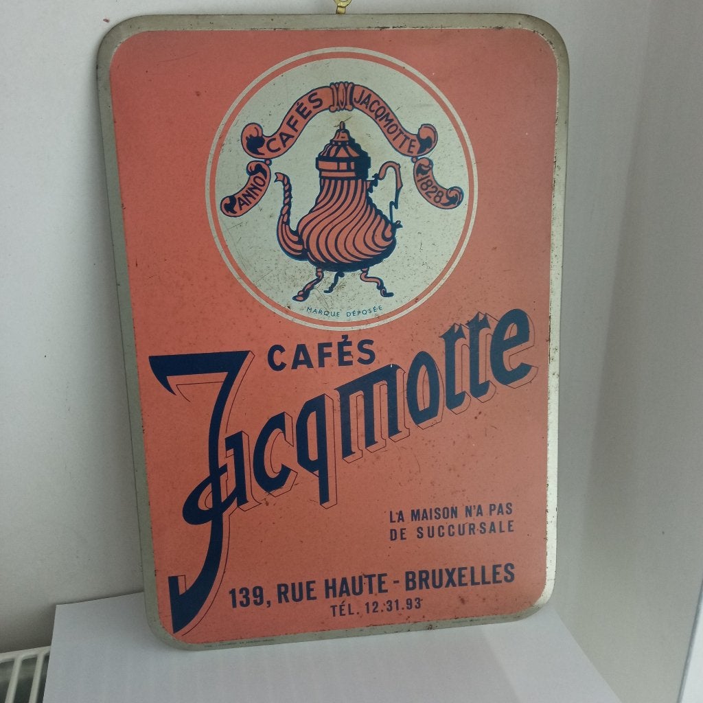 Reclame voor Jacqmotte Coffee, Ophalen of Verzenden, Gebruikt, Reclamebord