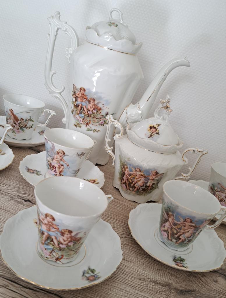 Ancien service à thé porcelaine victorienne Putti nymphe, Antiquités & Art, Enlèvement ou Envoi