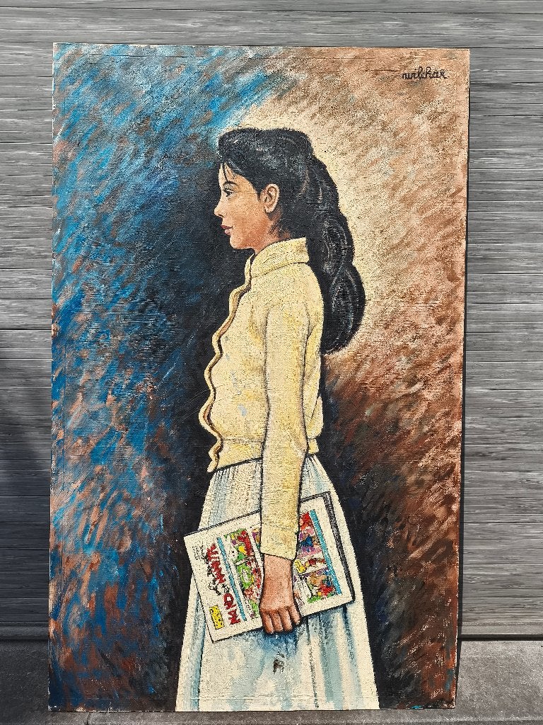 Huile sur toile femme signe vilchar, Antiquités & Art, Enlèvement