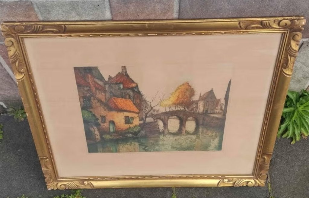 Gravure Bruges signe, Ophalen of Verzenden, Gravure