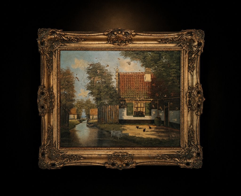Red Roof, Antiek en Kunst, Doek, Realistisch, Bijzondere lijst, Ophalen of Verzenden