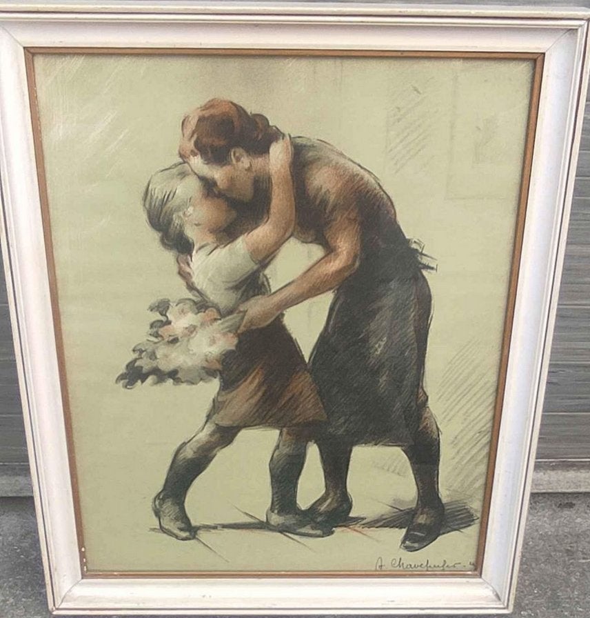 Lithographie fêtes de meres signe Albert chavepeyer, Antiquités & Art, Enlèvement ou Envoi, Lithographie