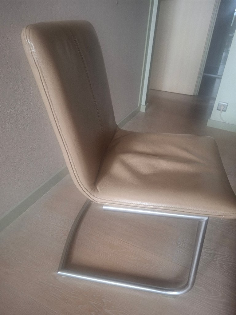 6 lederen stoelen op inox voet, Ophalen, Gebruikt, Overige kleuren, Modern