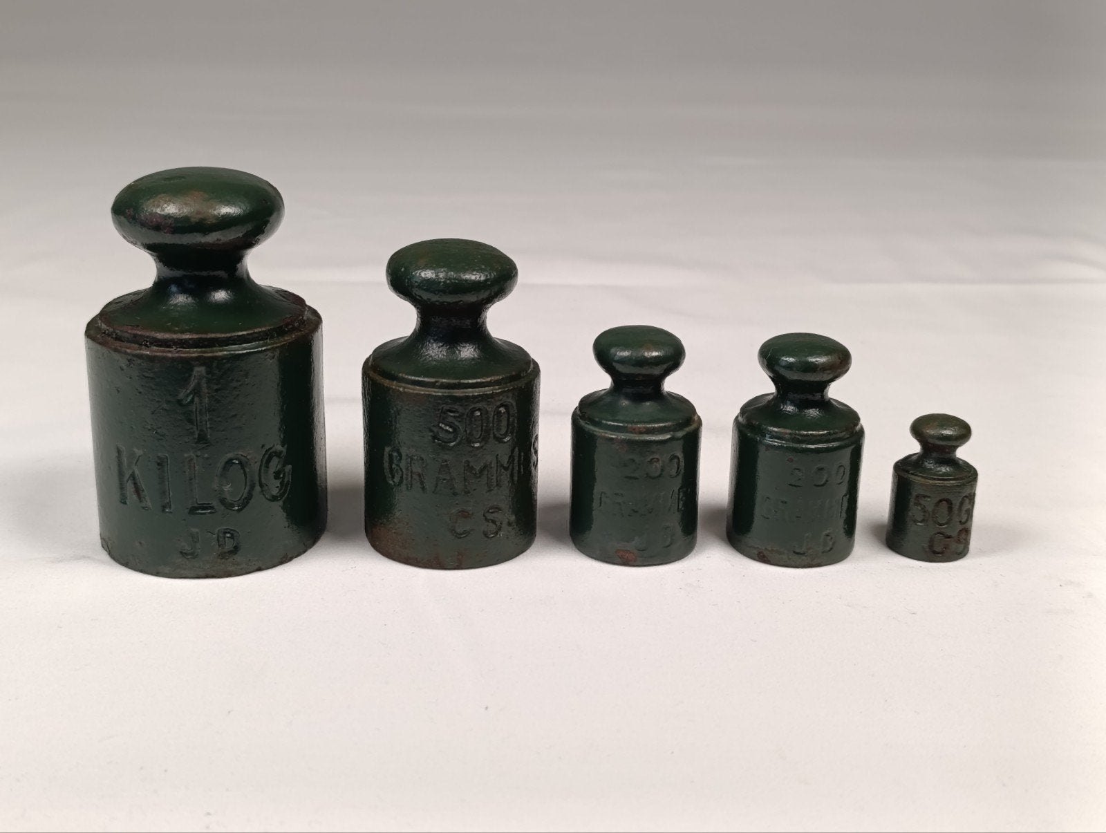 Antieke gietijzeren knopgewichten set (5 stuks), Ophalen of Verzenden