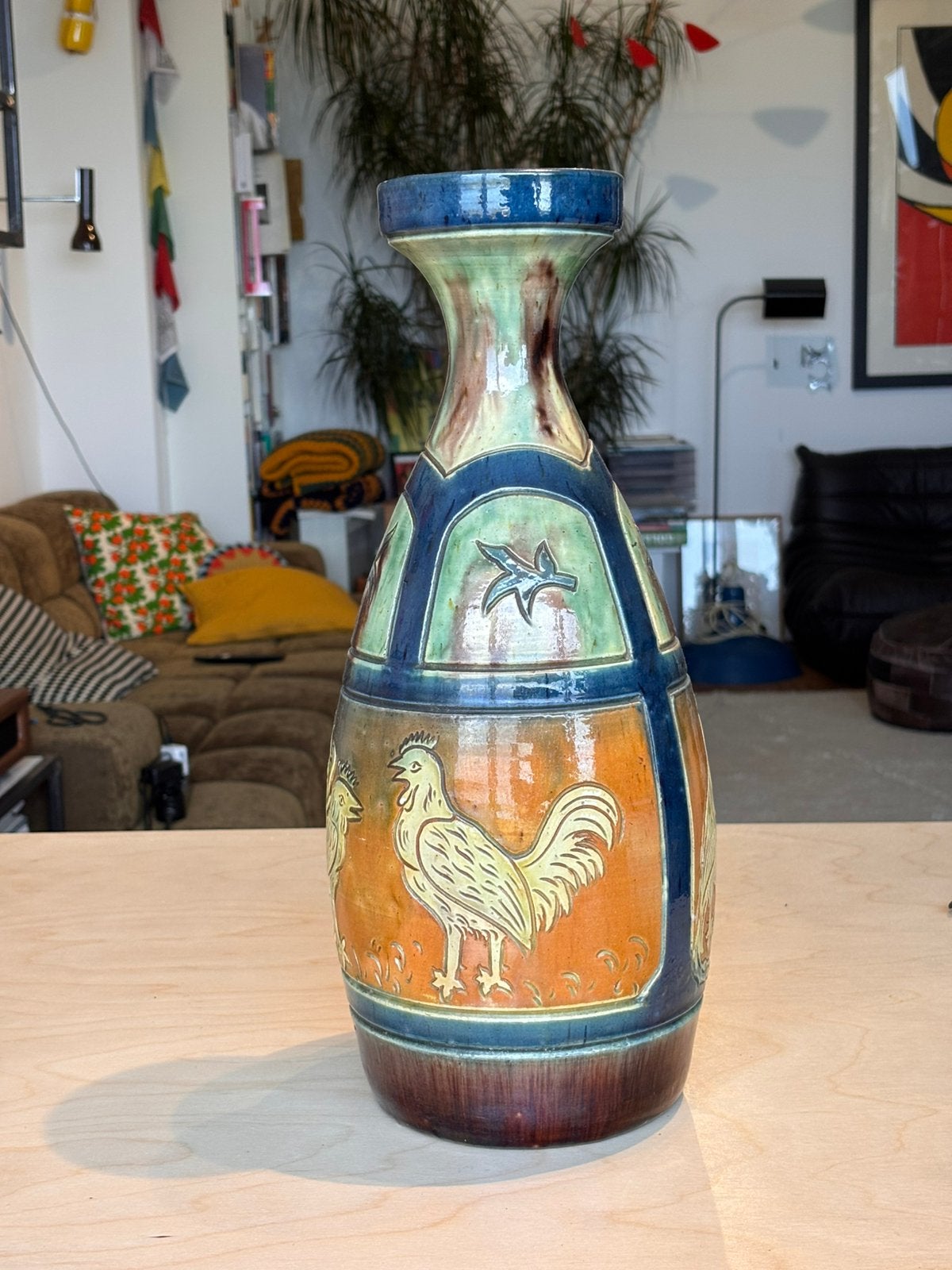 vaas met kip en haanmotieven (Poterie Flamande 1920), Antiek en Kunst, Antiek | Vazen, Ophalen