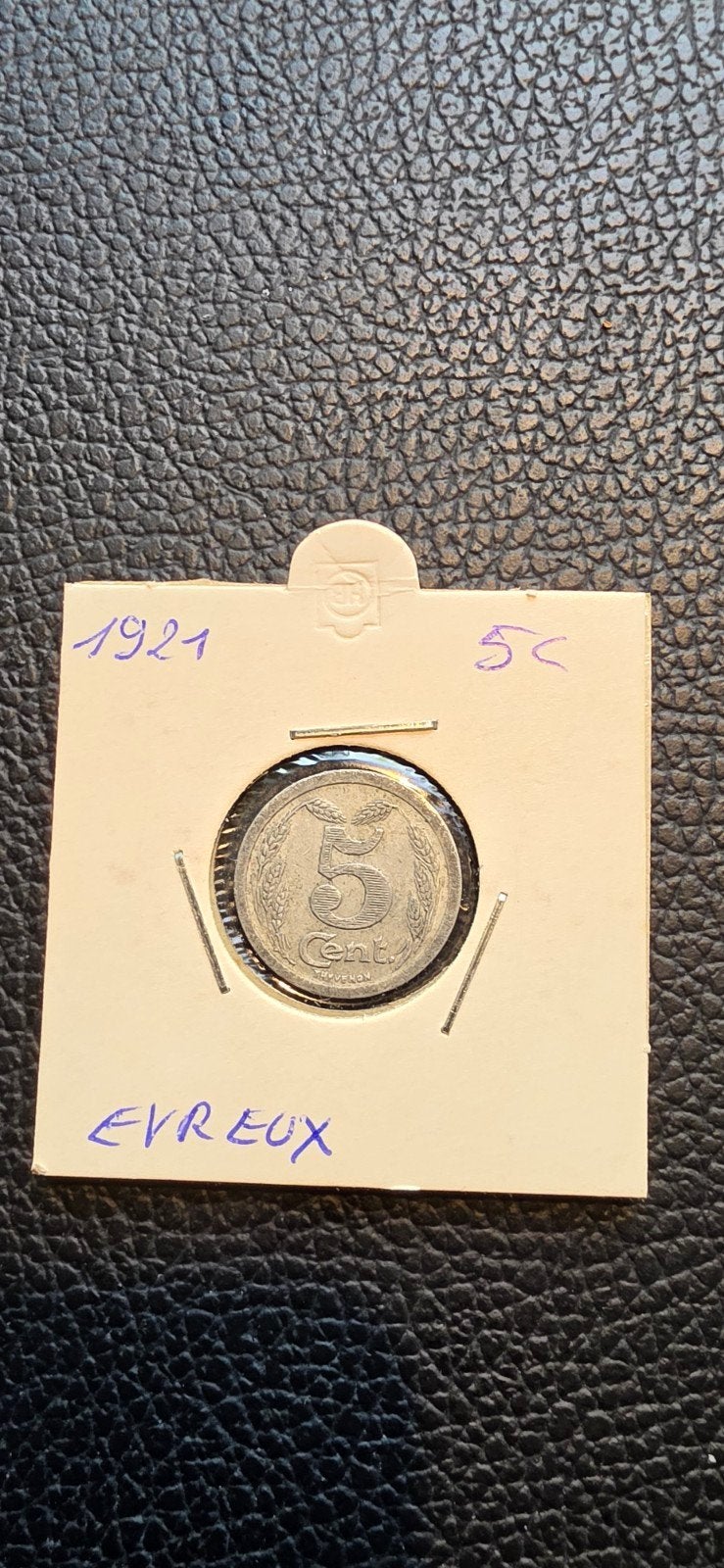 Frans noodgeld 5 cent.1921 Evreux, Ophalen of Verzenden