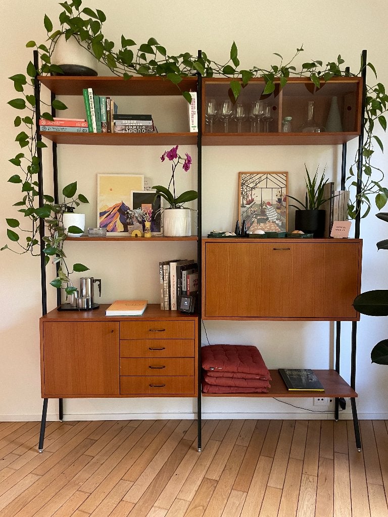 Vintage wandkast teak met opbergruimte en bar Furnified, Ophalen, Gebruikt