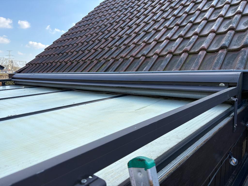 Elektrische zonneluifel voor over veranda 4m x 4m, Tuin en Terras, Overkappingen, Ophalen, Gebruikt, Veranda