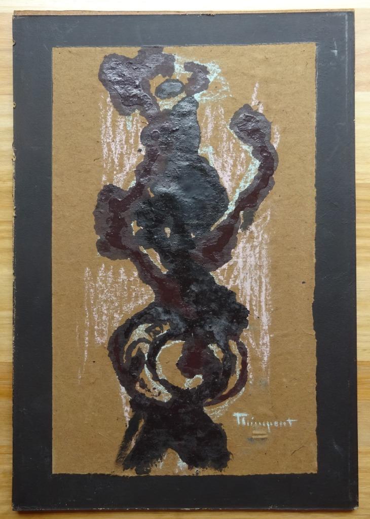 Suzanne Thienpont, compositie, tachisme,  36 x 23 cm, Antiquités & Art, Art | Peinture | Moderne, Enlèvement ou Envoi
