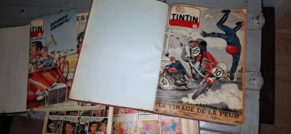 5 Albums RELIURES AVEC hebdomadaire TINTIN  1953-1957, Enlèvement, Utilisé