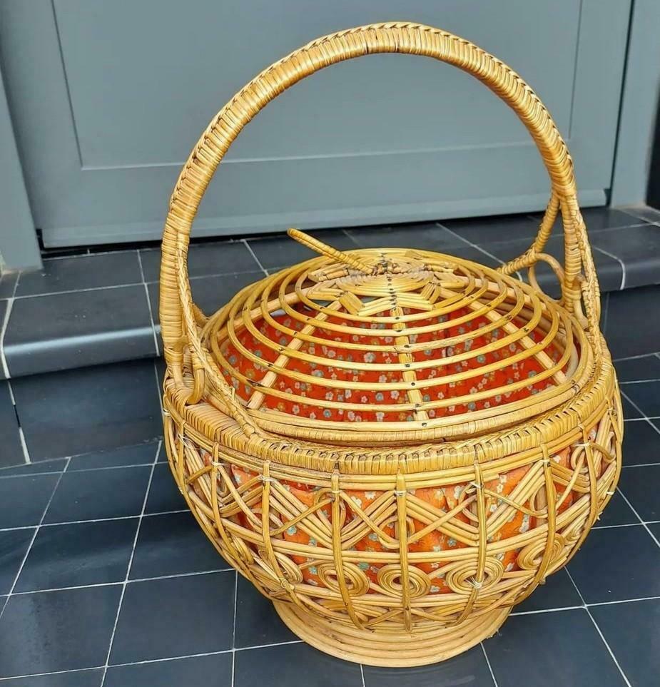 Bamboe mand met rotan, Ophalen of Verzenden, Mand