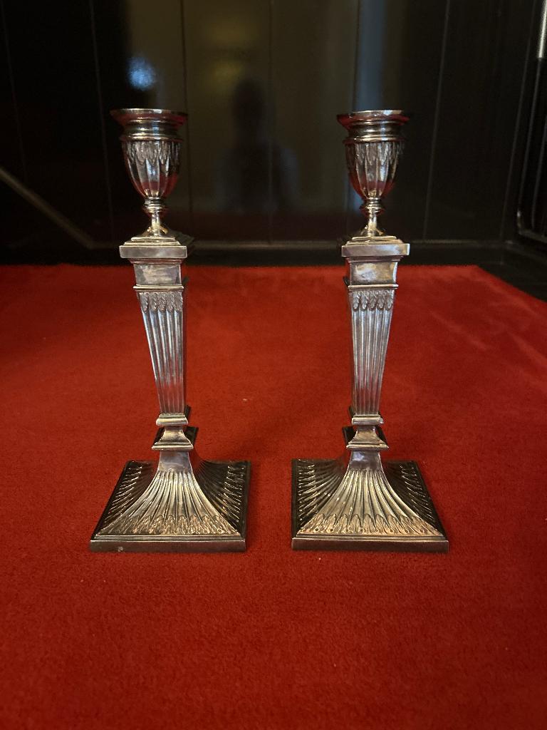 Verzilverde kandelaars antiek  ( 2 stuks), Ophalen, Zilver