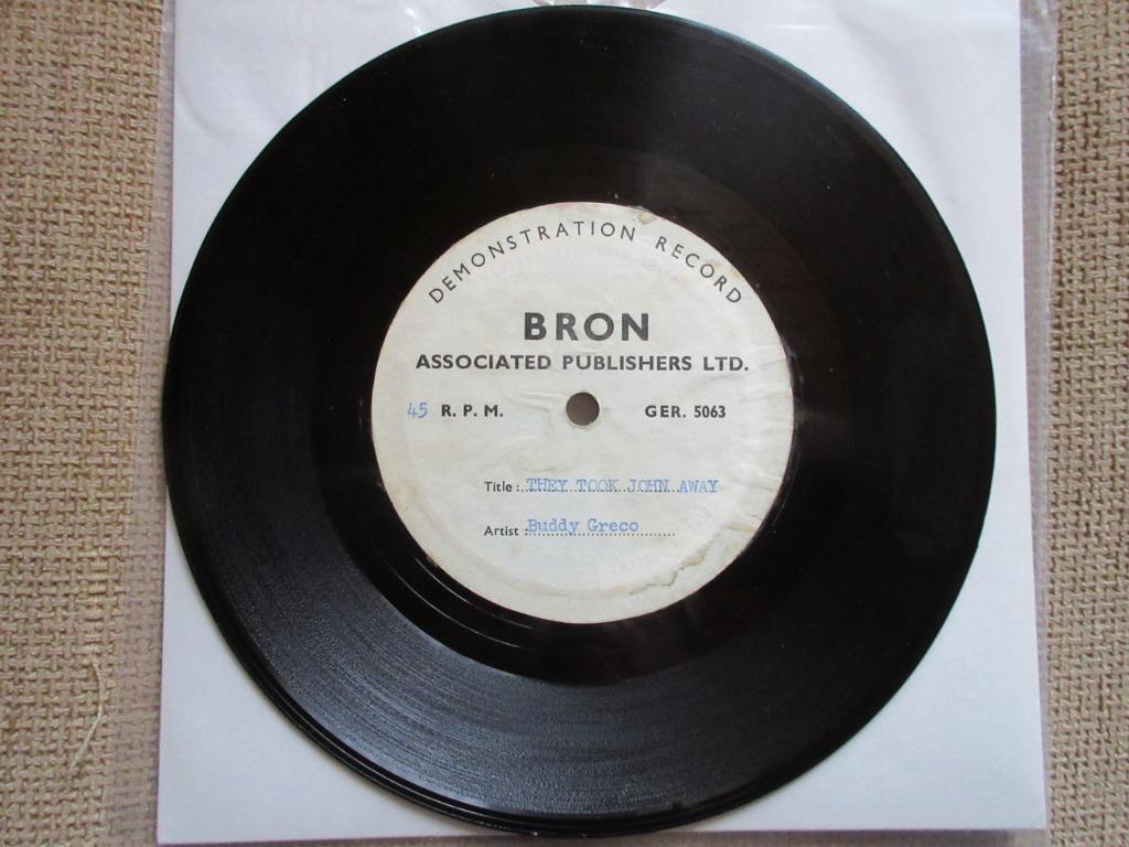Buddy Greco — They Took John Away Acetate  rarest, Ophalen of Verzenden, Gebruikt, R&B en Soul