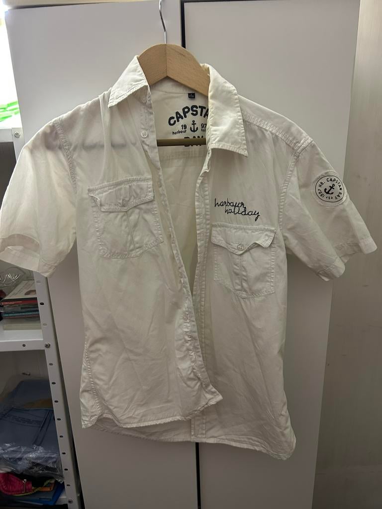 Witte heren hemd met korte mouwen, Ophalen, Gedragen, Wit, Halswijdte 38 (S) of kleiner