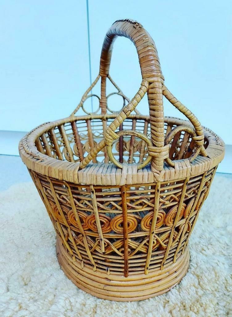 Schattige antieke brocante bamboe rotan mand, Ophalen of Verzenden, Mand