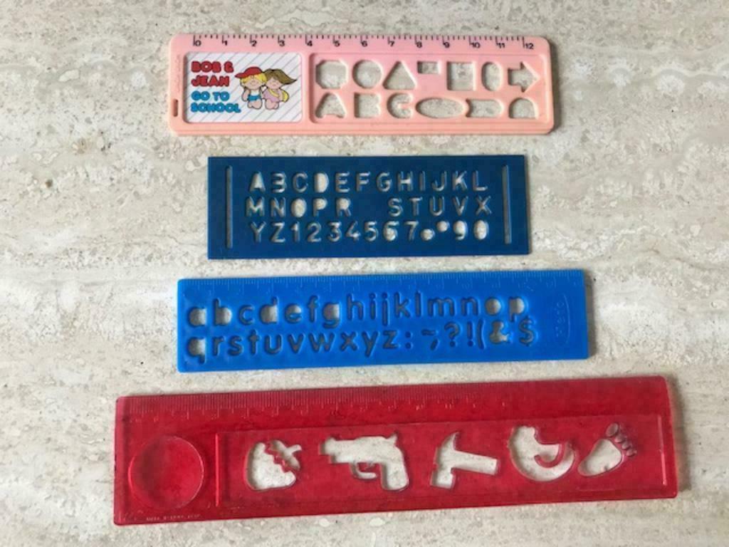 4 Plastiek meetlatten met sjablonen (zn2996), Ophalen of Verzenden, Gebruikt