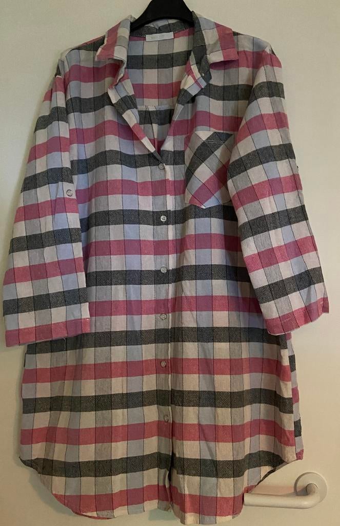 Robe-chemise à carreaux à manches pliables, Neuf, La maison du lin, Taille 38/40 (M), Gris