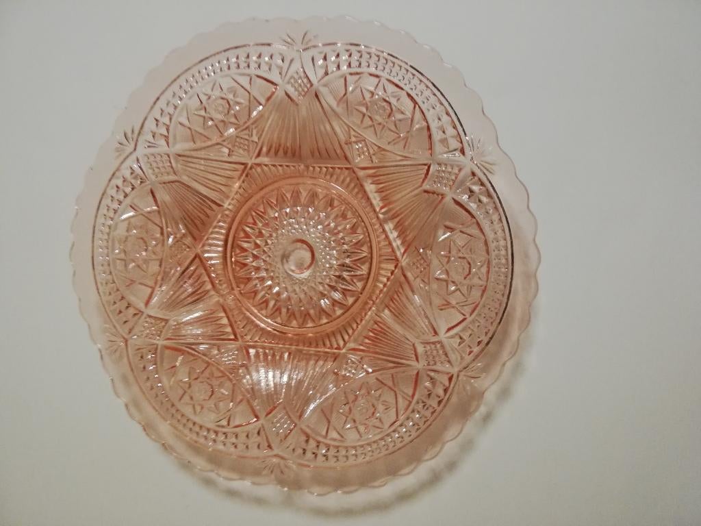 Roze glazen fruitschotel, Antiquités & Art, Antiquités | Verre & Cristal, Enlèvement