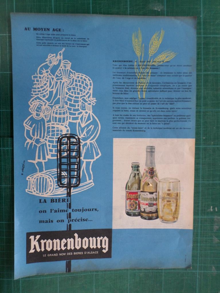 Kronenbourg - publicité papier - 1957, Collections, Marques & Objets publicitaires, Enlèvement ou Envoi, Utilisé, Autres types