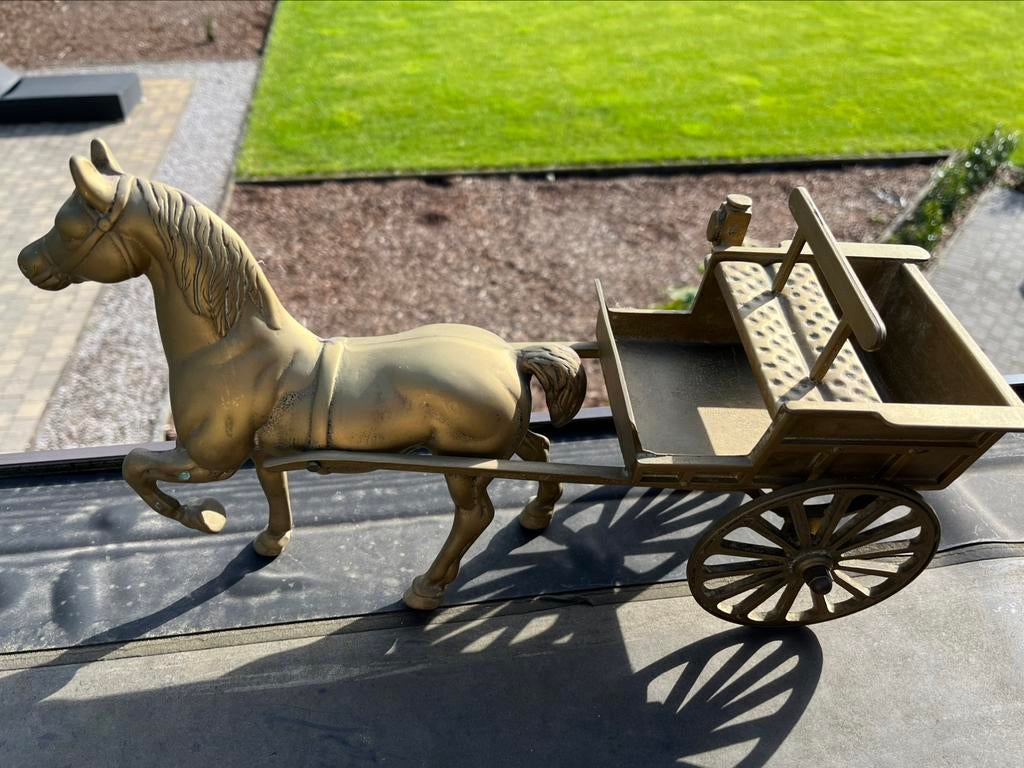 Prachtig koperen paard met koets, Antiek en Kunst, Ophalen of Verzenden, Koper