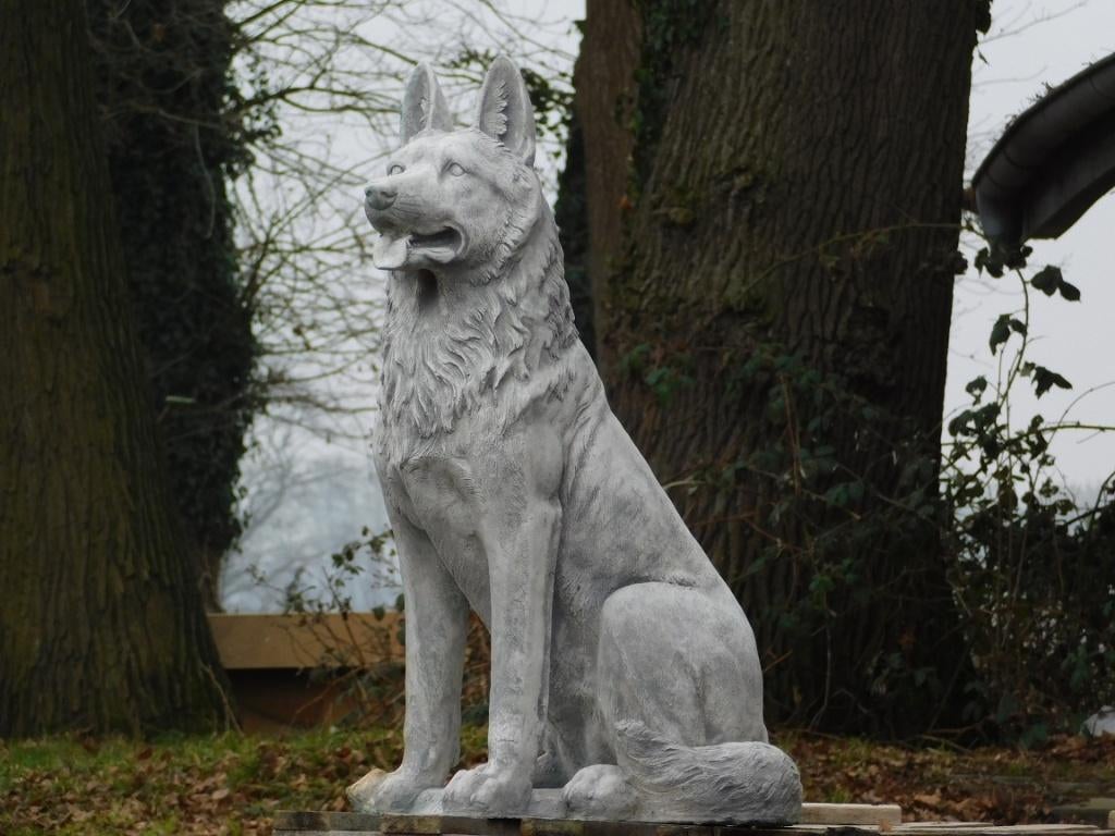 Beeld Herdershond XL - 80 cm - Steen, Ophalen of Verzenden