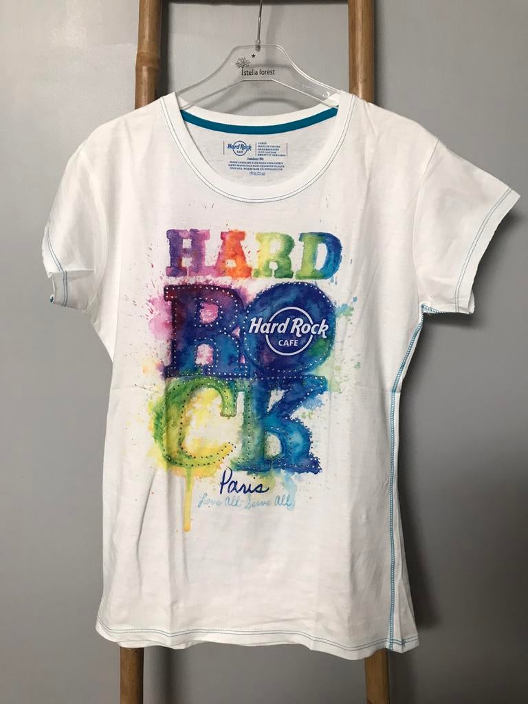T-shirt Hard Rock Café Paris blanc / multicolore, Vêtements | Femmes, Hard rock café, Comme neuf, Blanc, Manches courtes