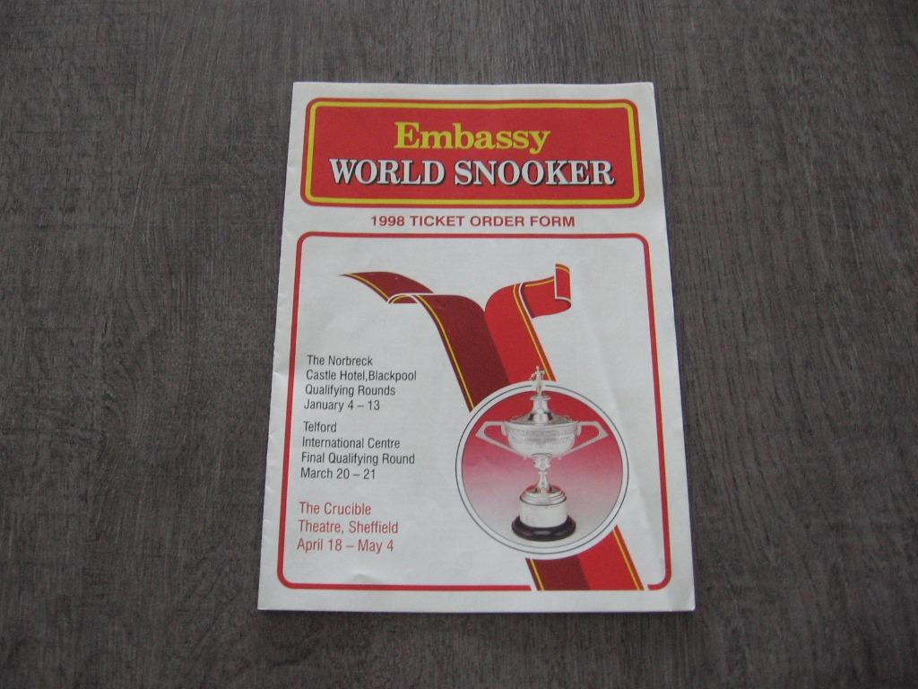 EMBASSY WORLD SNOOKER 1998 ticket order from !!!!!!!!!!!!!!!, Ophalen of Verzenden, Zo goed als nieuw, Overige typen