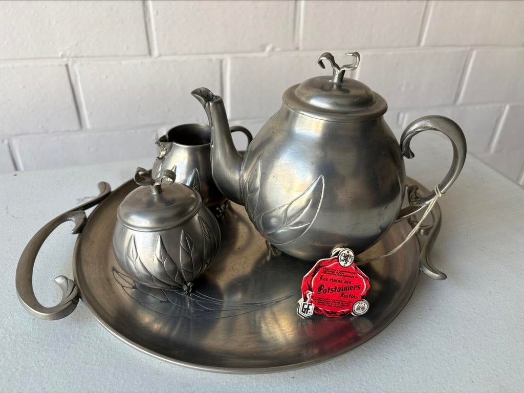 Koffie/thee servies tin Potstaniers, Antiek en Kunst, Antiek | Tin, Ophalen