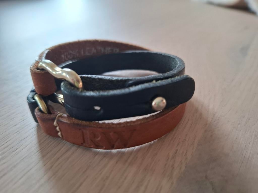 Dubbele lederen armband RIVER WOODS, Handtassen en Accessoires, Ophalen of Verzenden, Gebruikt, Blauw, Leer