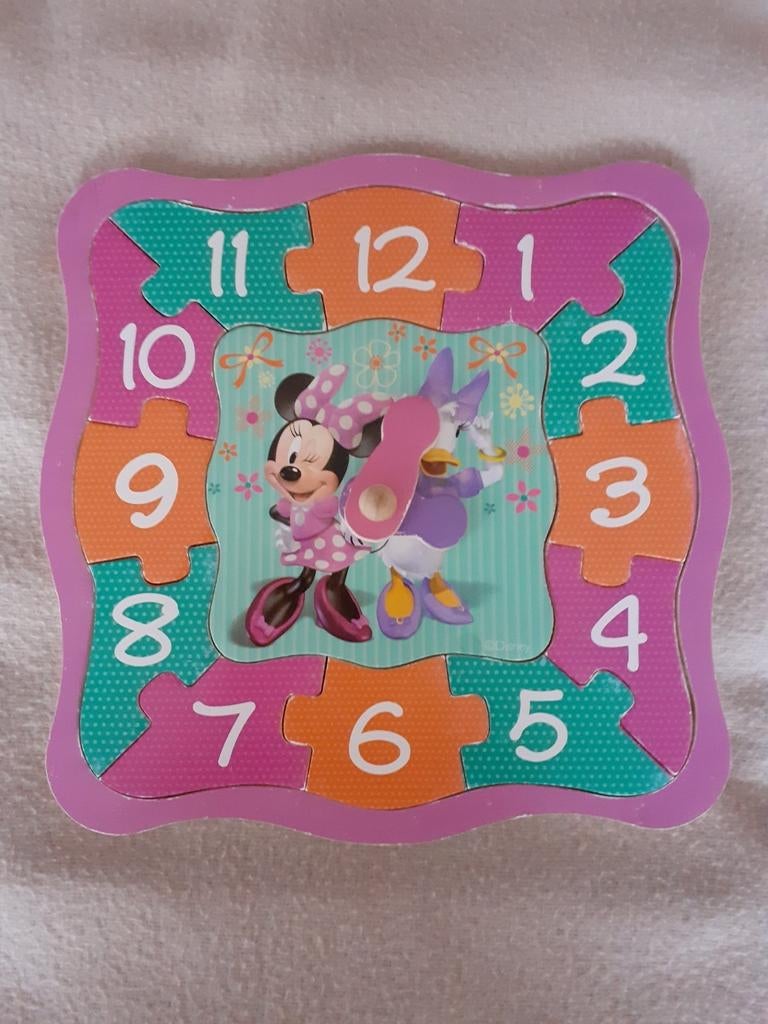 Houten inlegpuzzel klok Mickey en Minnie, Ophalen of Verzenden, Gebruikt