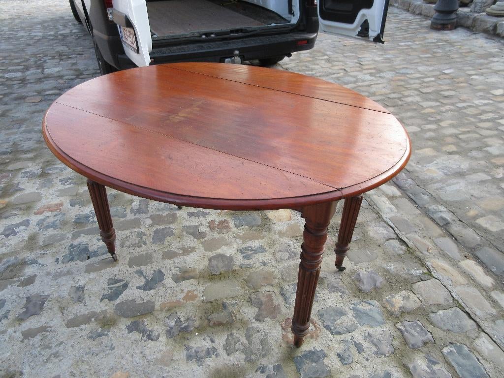Oude tafel vintage sixties ronde tafel in hout verlengstuk, Ophalen